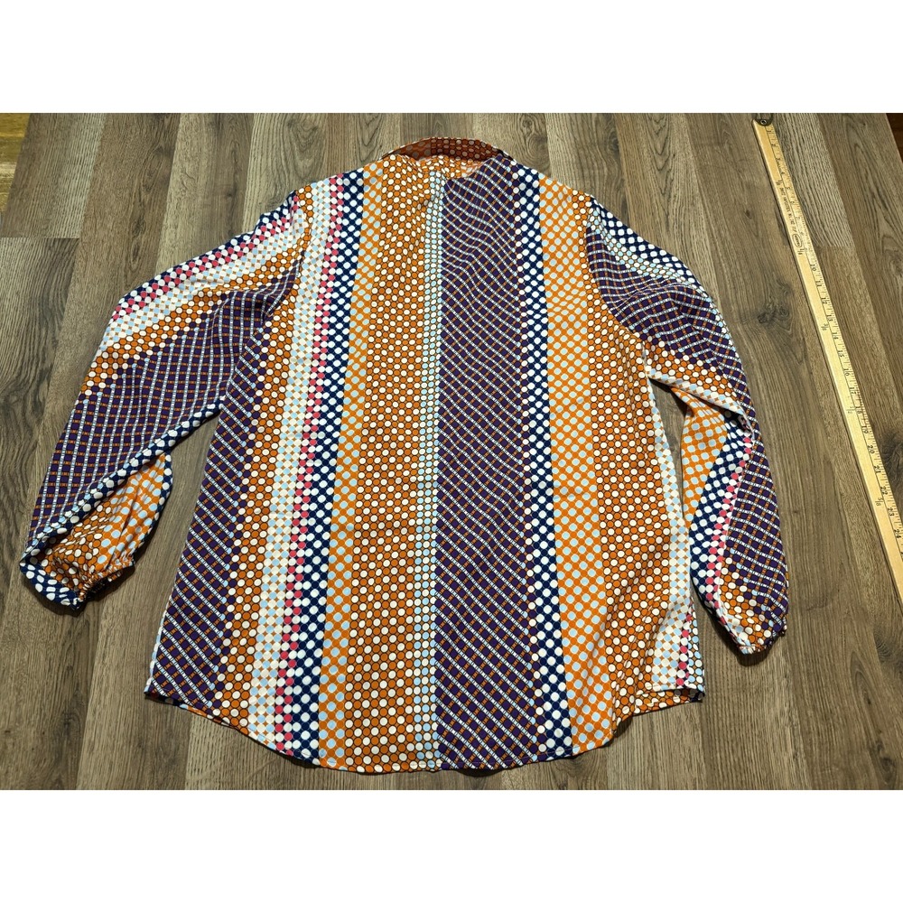 Mad Boutique Shirt Womens XL Orange Purple Black Blue Long Sleeve Button Up - Picture 2 of 10
